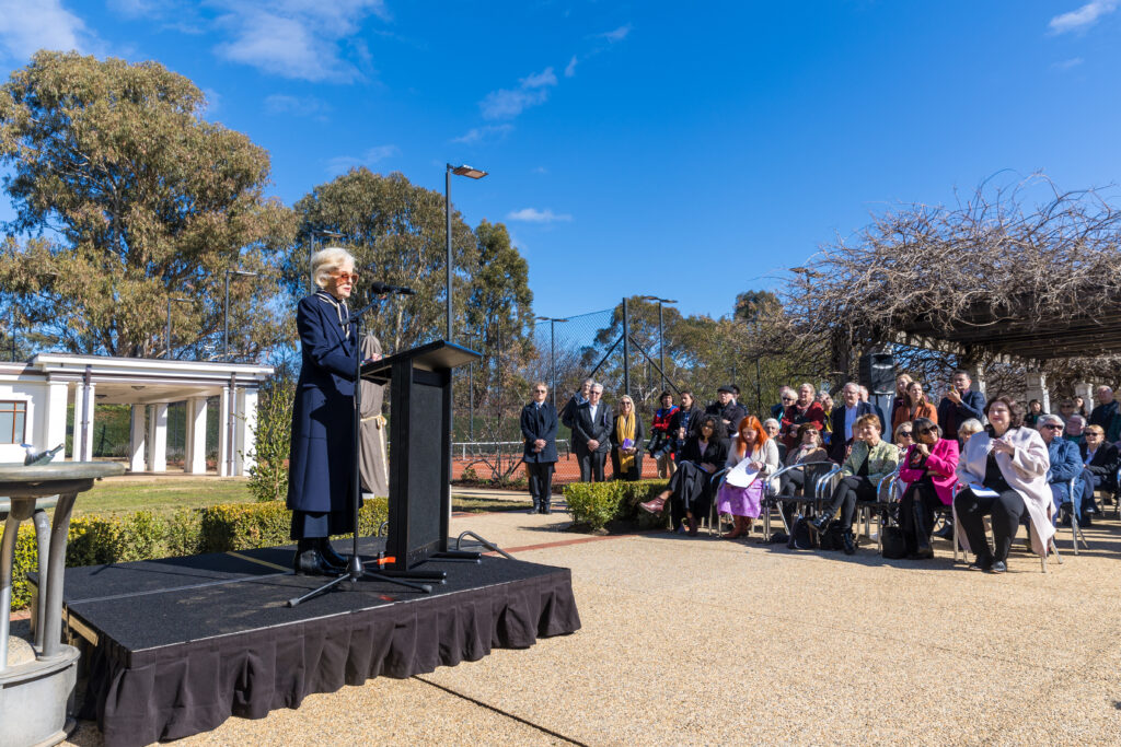 Dame Quentin Bryce speaking at the launch of the Susan Ryan sculpture, created by artist Lis Johnson. Picture: Michael Jackson-Rand